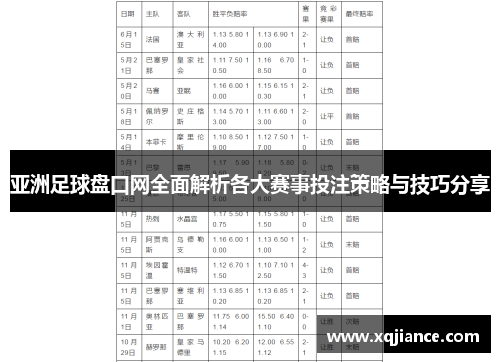 亚洲足球盘口网全面解析各大赛事投注策略与技巧分享
